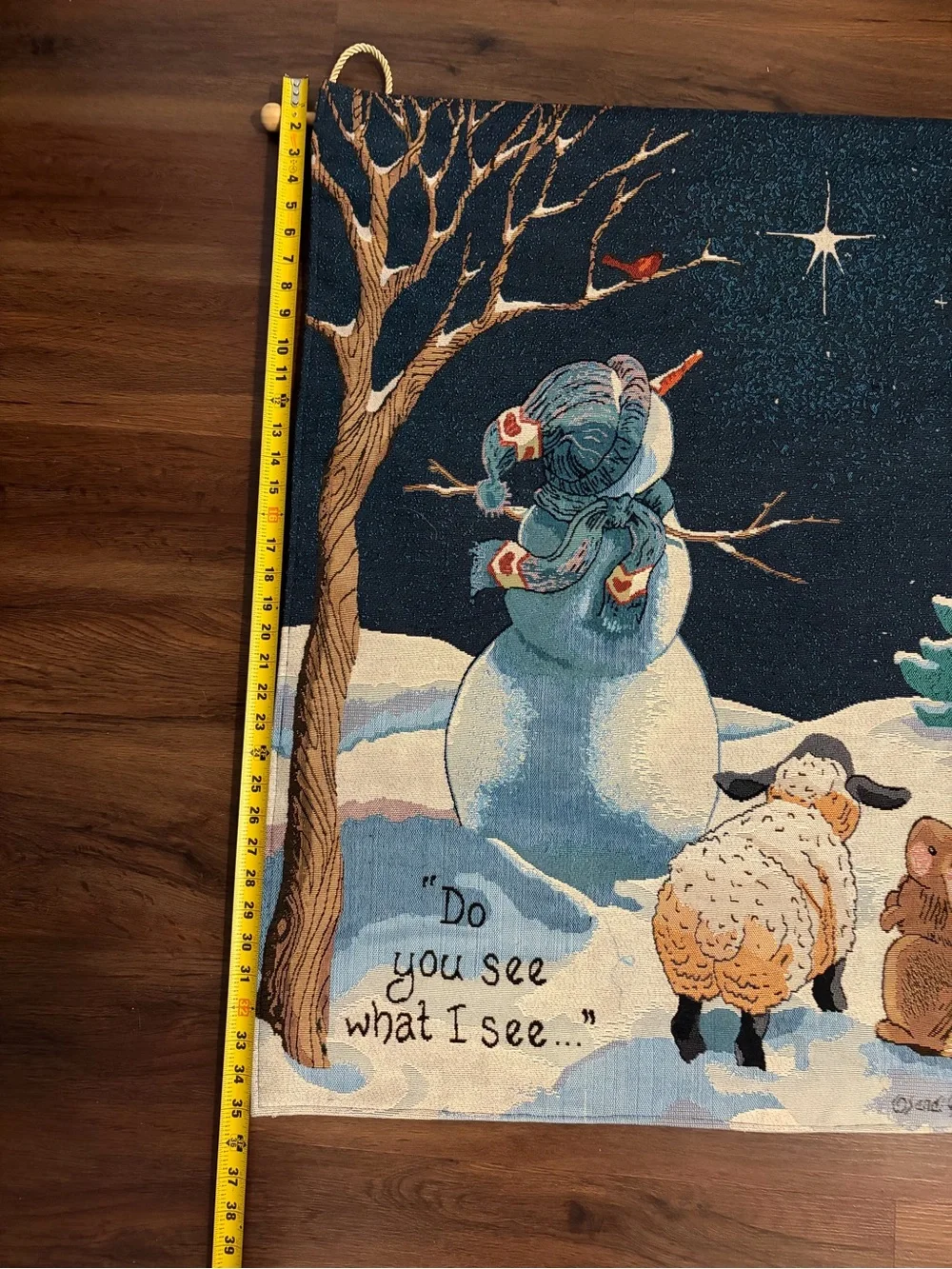 Winter Night Snowman Tapestry Wall Hanging - Dark Blue